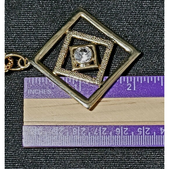 Vintage Necklace Earrings Set Geometric \ Gold Tone w Crystal Pierced Posts EUC! - Picture 5 of 8